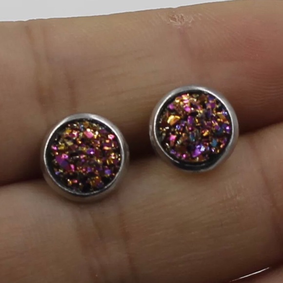 Stainless Steel Sparkly Druzy Earrings - Picture 4 of 5